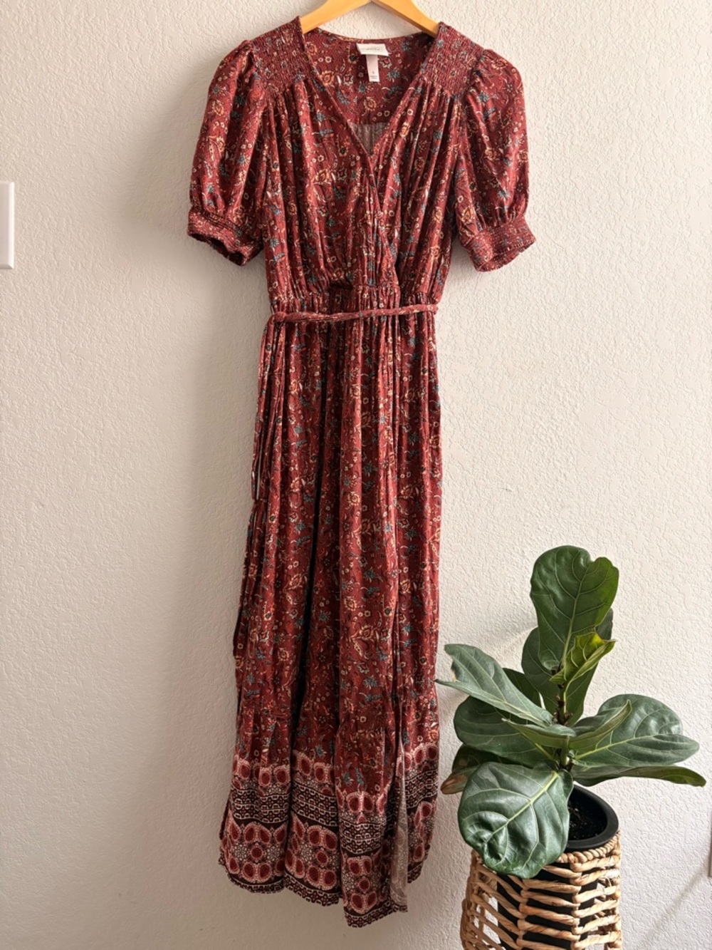 Knox Rose Bohemian Paisley Print  red long wrap/maxi dress Small